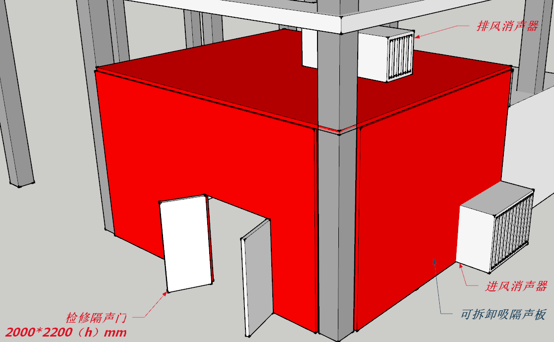 圖3-3 隔聲罩效果圖（西南面視角）
